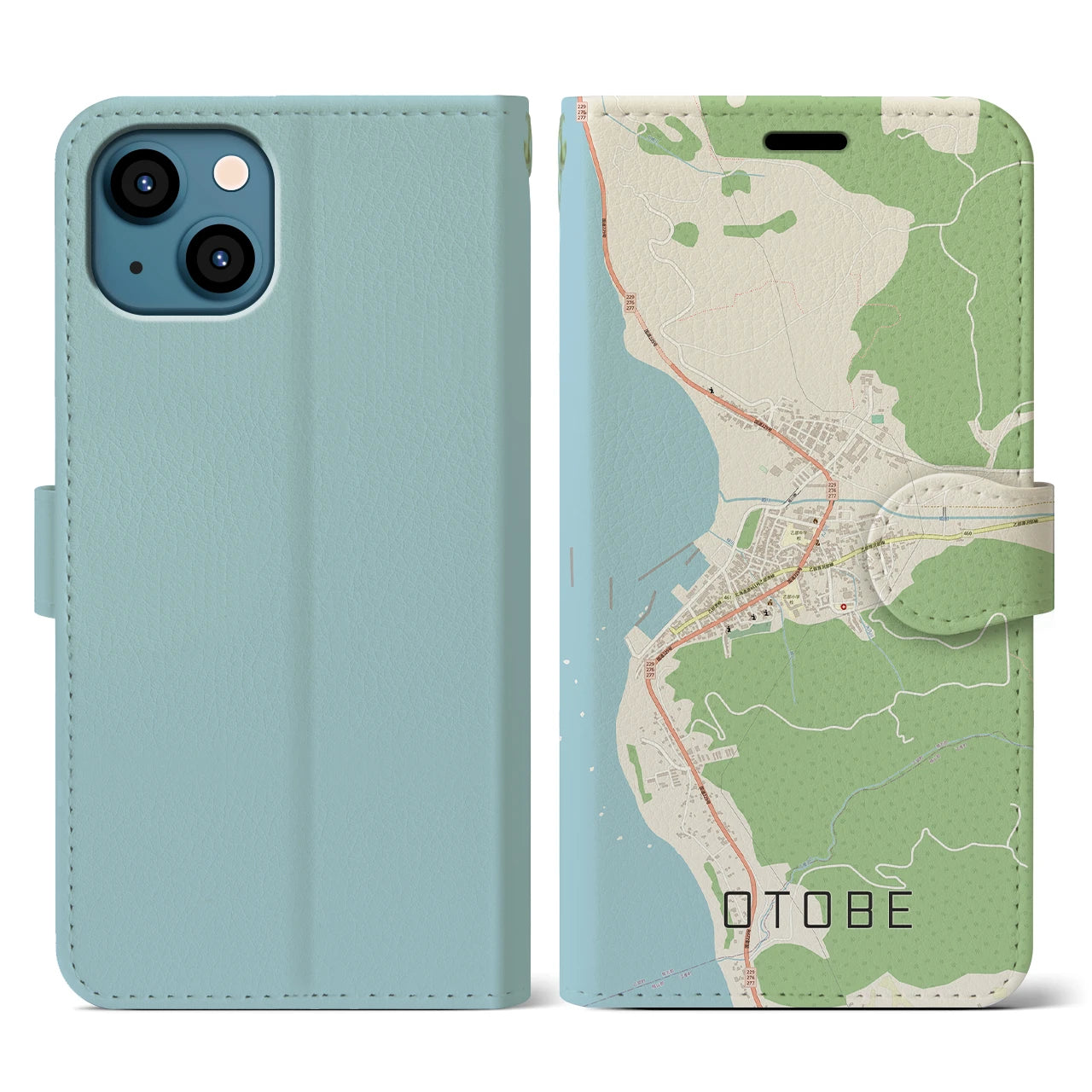 【乙部(北海道)】地図柄iPhoneケース(手帳タイプ)ナチュラル・iPhone 13 用