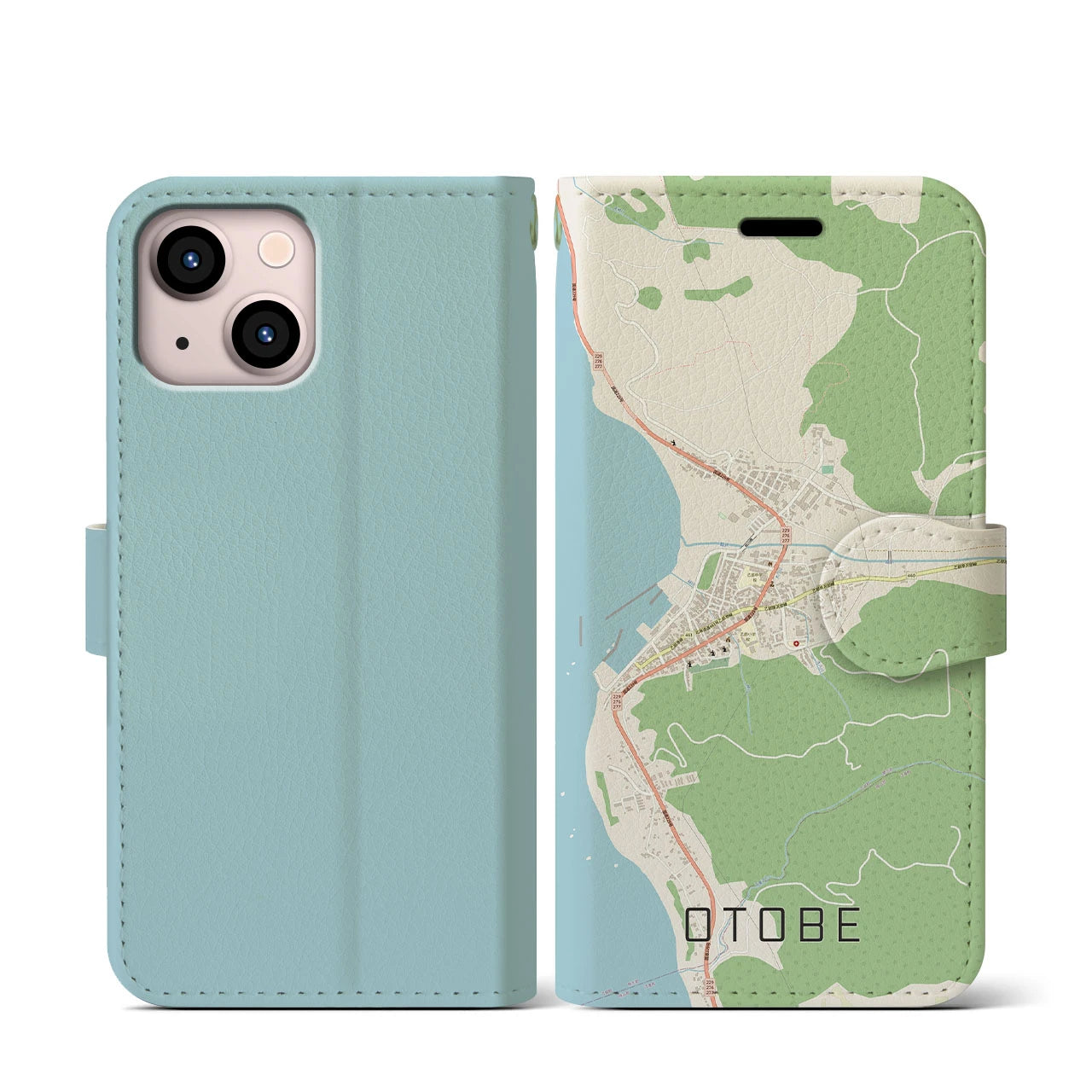 【乙部(北海道)】地図柄iPhoneケース(手帳タイプ)ナチュラル・iPhone 13 mini 用