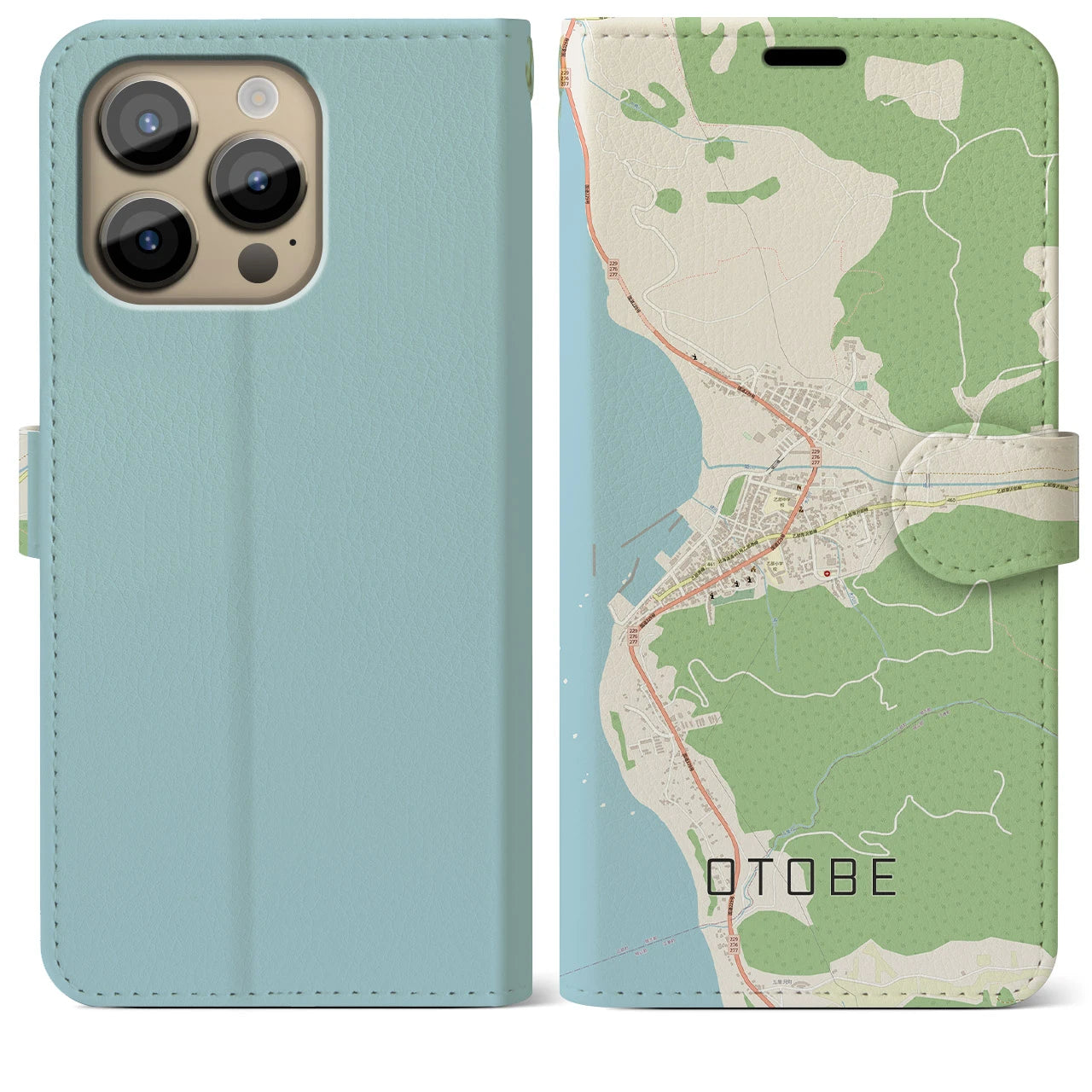 【乙部(北海道)】地図柄iPhoneケース(手帳タイプ)ナチュラル・iPhone 14 Pro Max 用