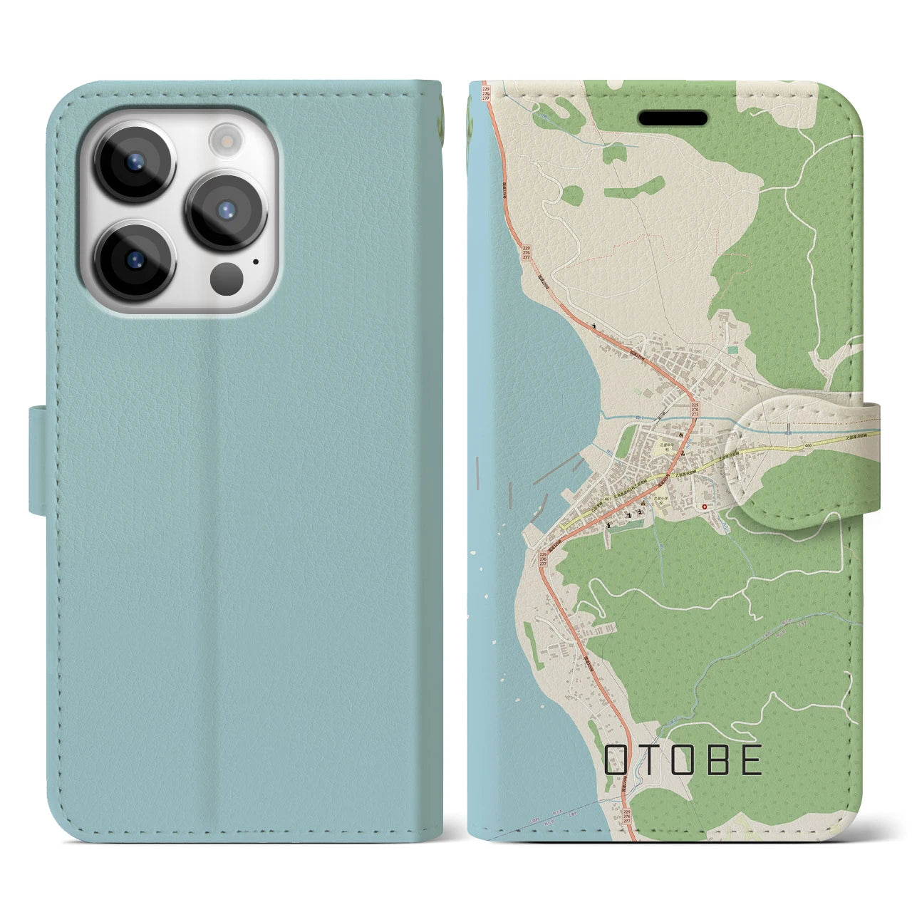 【乙部(北海道)】地図柄iPhoneケース(手帳タイプ)ナチュラル・iPhone 14 Pro 用
