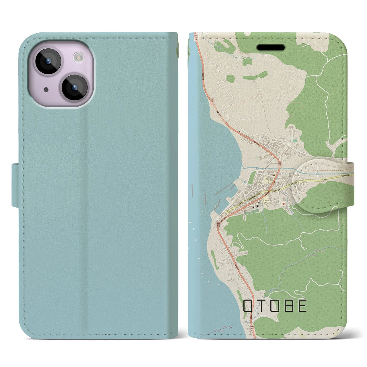 【乙部(北海道)】地図柄iPhoneケース(手帳タイプ)ナチュラル・iPhone 14 用
