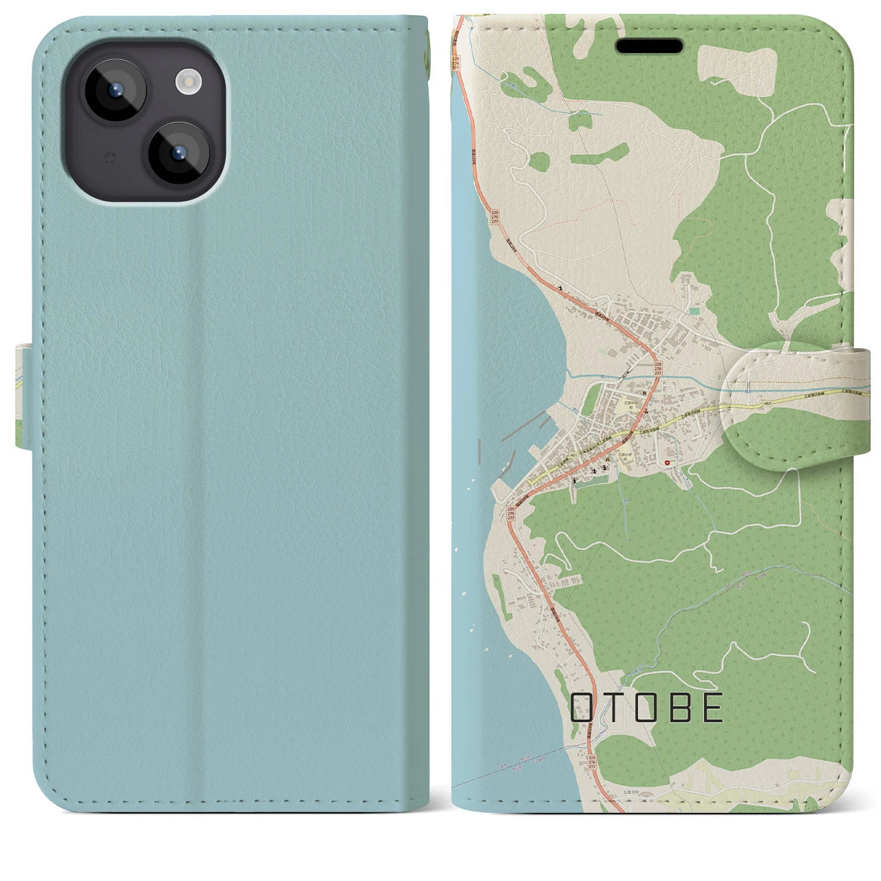 【乙部(北海道)】地図柄iPhoneケース(手帳タイプ)ナチュラル・iPhone 14 Plus 用