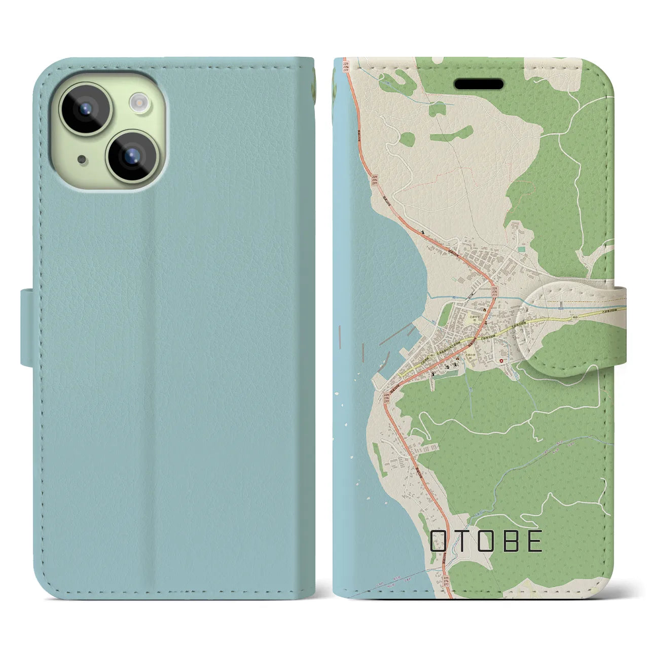 【乙部(北海道)】地図柄iPhoneケース(手帳タイプ)ナチュラル・iPhone 15 用