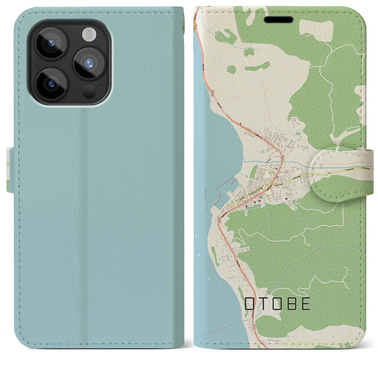 【乙部(北海道)】地図柄iPhoneケース(手帳タイプ)ナチュラル・iPhone 15 Pro Max 用