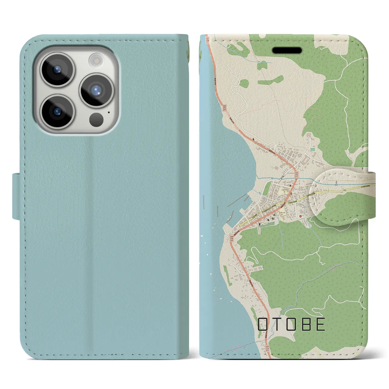【乙部(北海道)】地図柄iPhoneケース(手帳タイプ)ナチュラル・iPhone 15 Pro 用