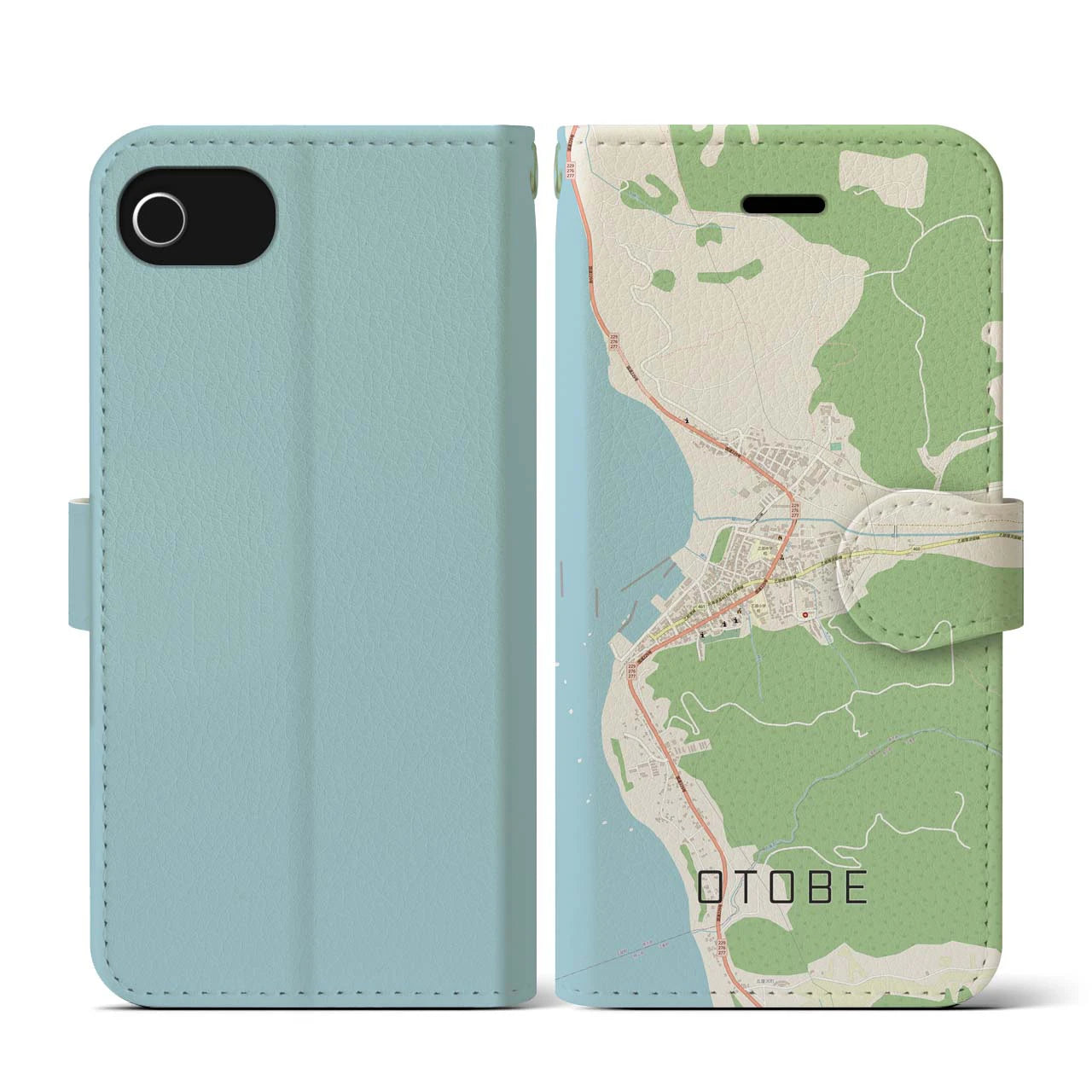 【乙部(北海道)】地図柄iPhoneケース(手帳タイプ)ナチュラル・iPhone SE(第3 / 第2世代) / 8 / 7 / 6s / 6 用