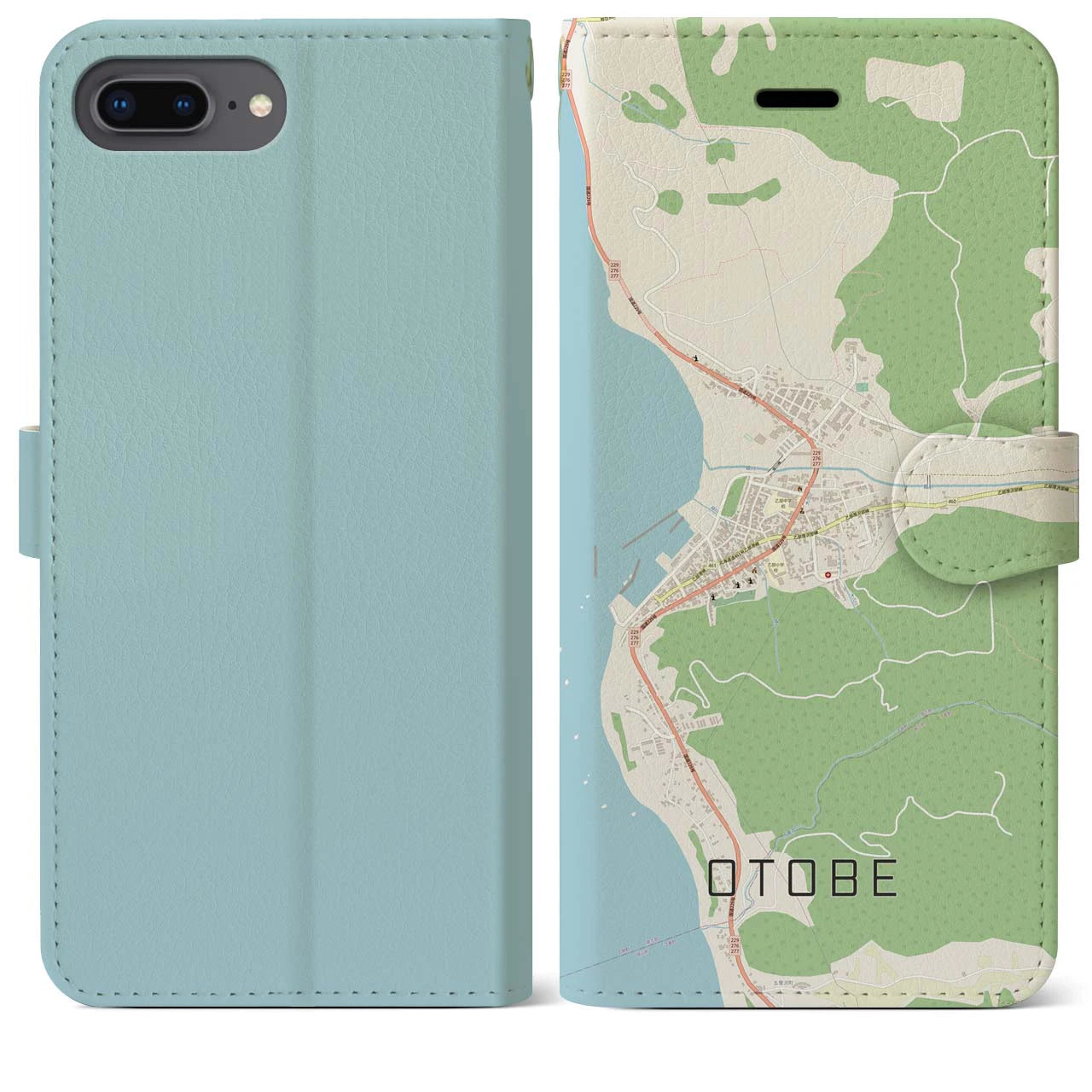 【乙部(北海道)】地図柄iPhoneケース(手帳タイプ)ナチュラル・iPhone 8Plus /7Plus / 6sPlus / 6Plus 用