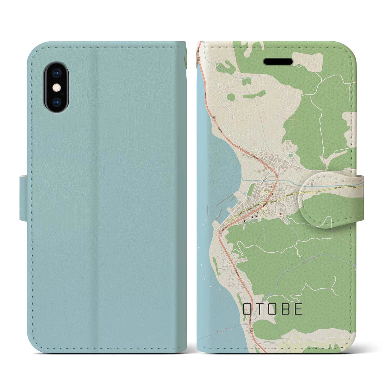 【乙部(北海道)】地図柄iPhoneケース(手帳タイプ)ナチュラル・iPhone XS / X 用