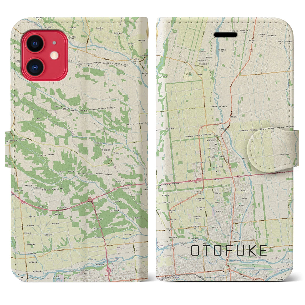 【音更(北海道)】地図柄iPhoneケース(手帳タイプ)ナチュラル・iPhone 11 用