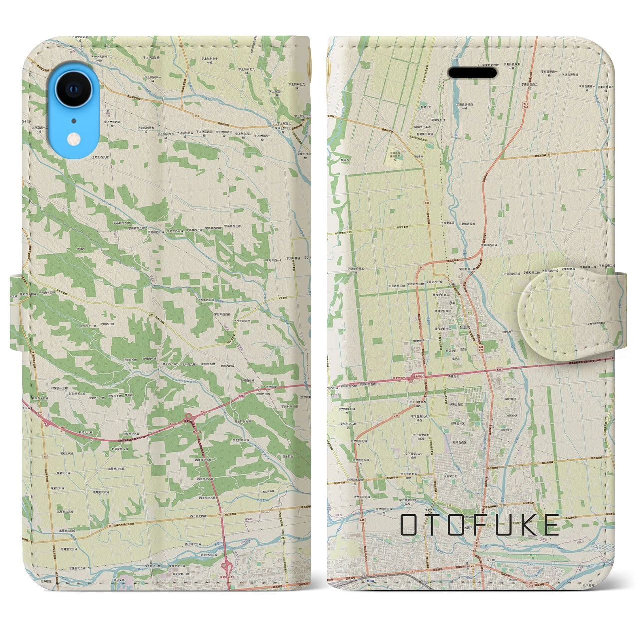 【音更(北海道)】地図柄iPhoneケース(手帳タイプ)ナチュラル・iPhone XR 用