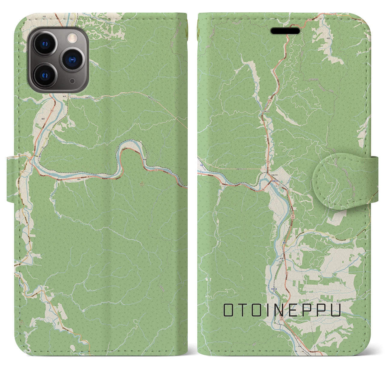 【音威子府(北海道)】地図柄iPhoneケース(手帳タイプ)ナチュラル・iPhone 11 Pro Max 用
