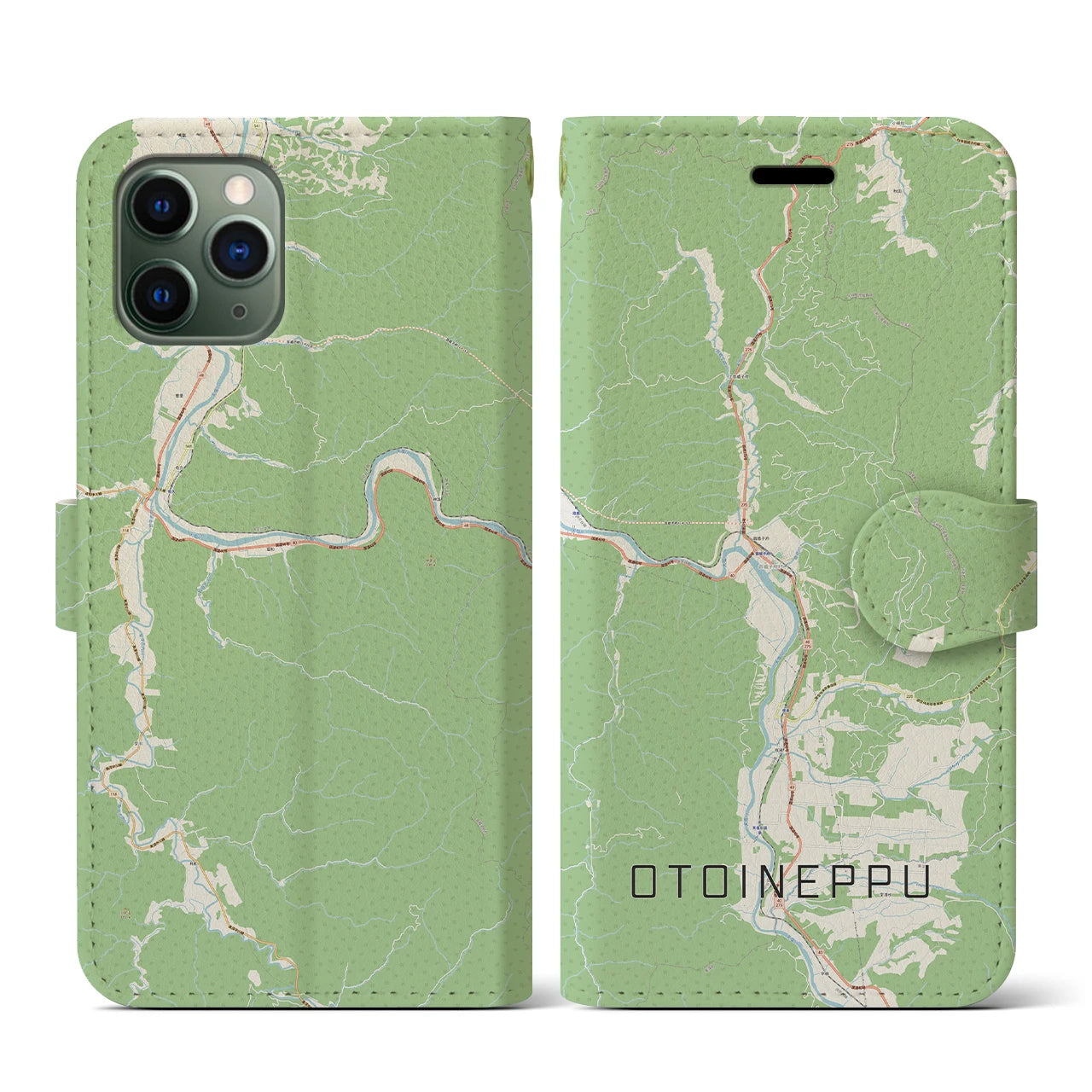 【音威子府(北海道)】地図柄iPhoneケース(手帳タイプ)ナチュラル・iPhone 11 Pro 用