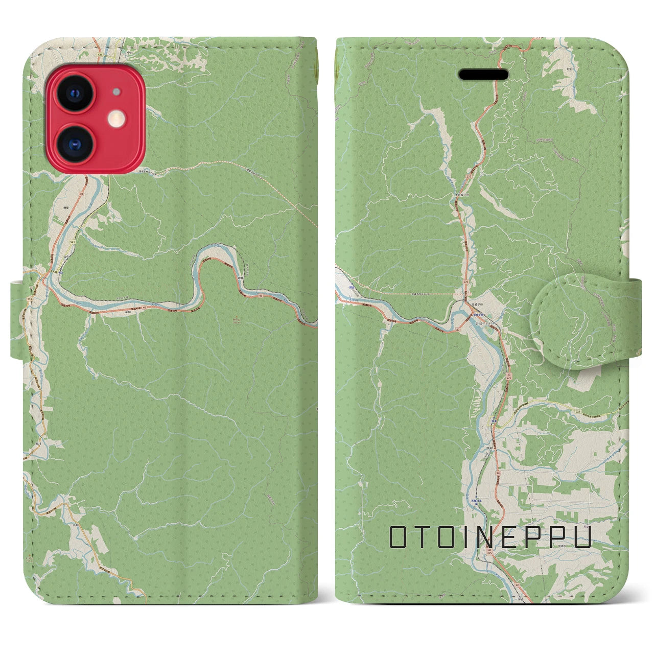 【音威子府(北海道)】地図柄iPhoneケース(手帳タイプ)ナチュラル・iPhone 11 用