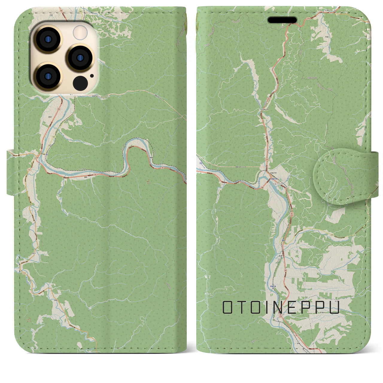 【音威子府(北海道)】地図柄iPhoneケース(手帳タイプ)ナチュラル・iPhone 12 Pro Max 用