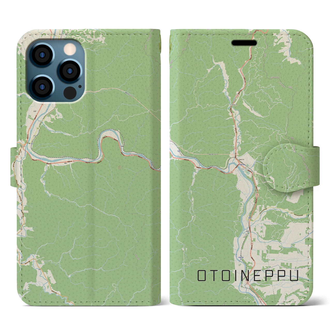 【音威子府(北海道)】地図柄iPhoneケース(手帳タイプ)ナチュラル・iPhone 12 / 12 Pro 用