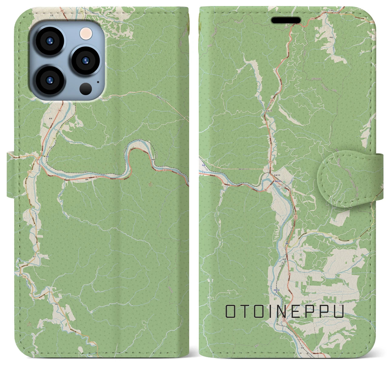 【音威子府(北海道)】地図柄iPhoneケース(手帳タイプ)ナチュラル・iPhone 13 Pro Max 用