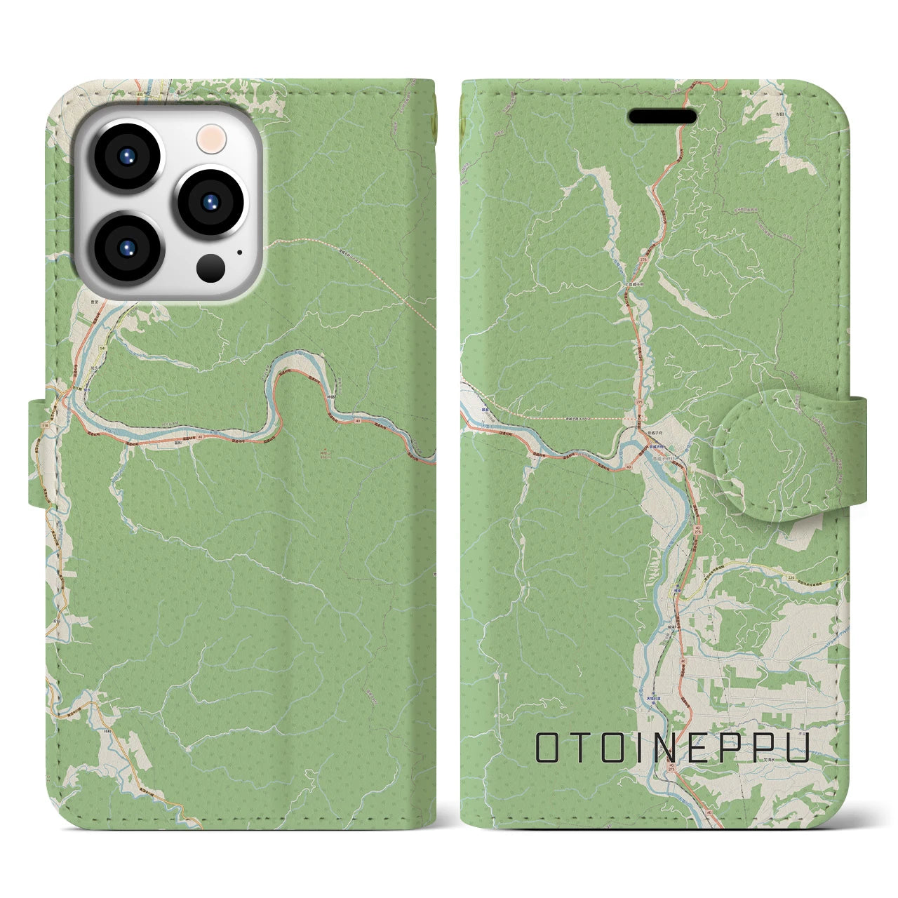 【音威子府(北海道)】地図柄iPhoneケース(手帳タイプ)ナチュラル・iPhone 13 Pro 用