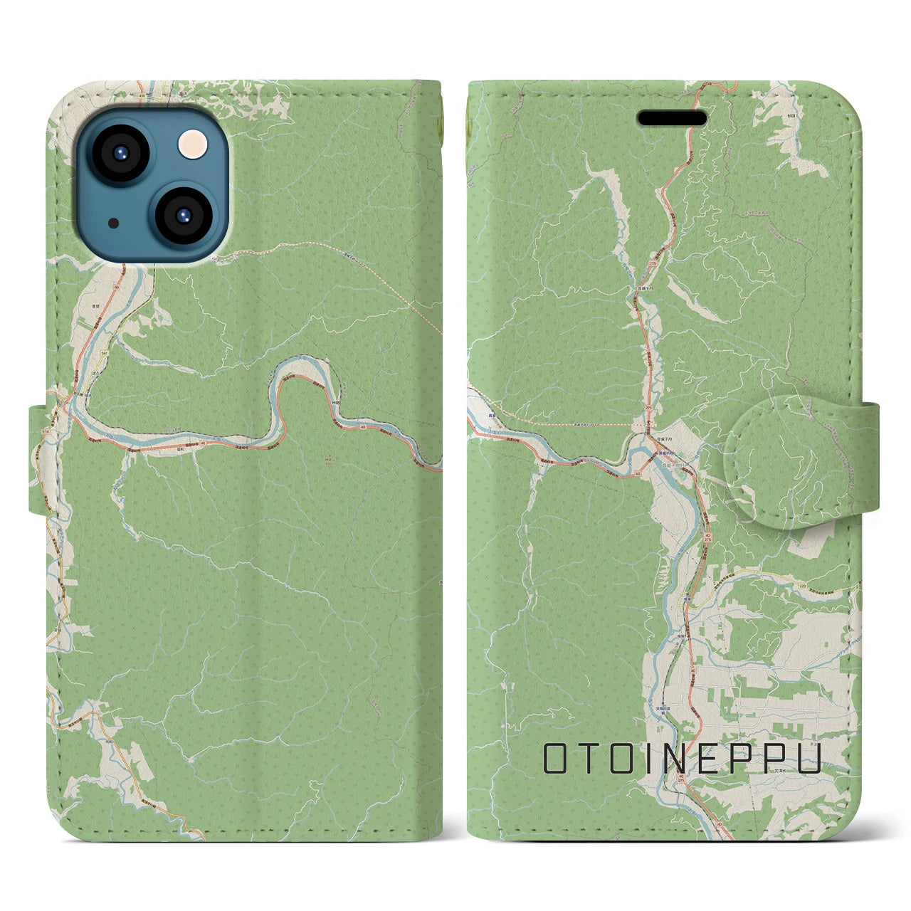 【音威子府(北海道)】地図柄iPhoneケース(手帳タイプ)ナチュラル・iPhone 13 用