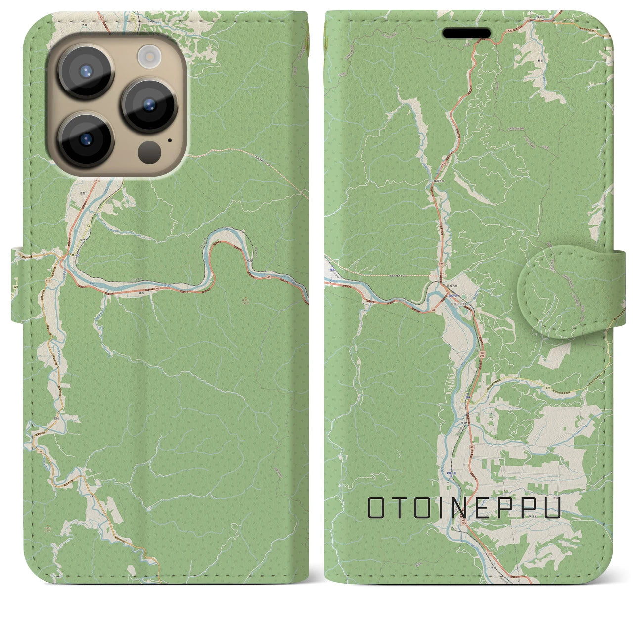 【音威子府(北海道)】地図柄iPhoneケース(手帳タイプ)ナチュラル・iPhone 14 Pro Max 用