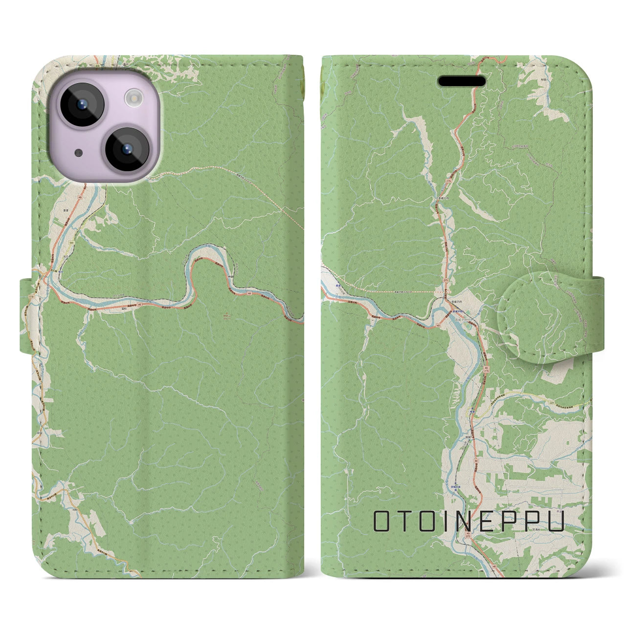 【音威子府(北海道)】地図柄iPhoneケース(手帳タイプ)ナチュラル・iPhone 14 用