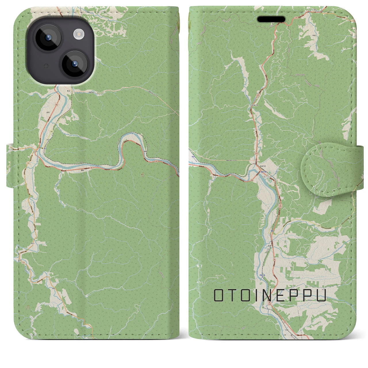 【音威子府(北海道)】地図柄iPhoneケース(手帳タイプ)ナチュラル・iPhone 14 Plus 用
