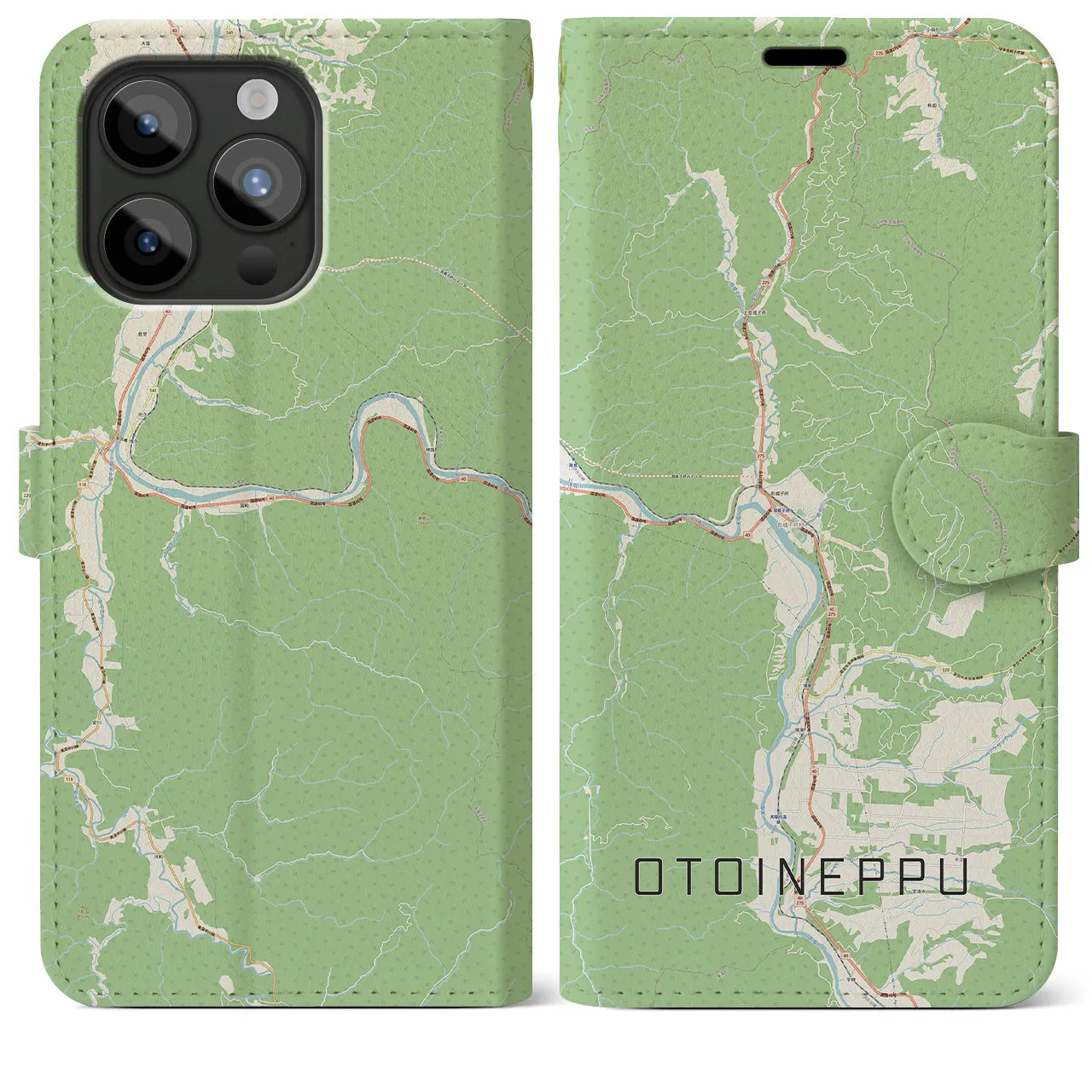 【音威子府(北海道)】地図柄iPhoneケース(手帳タイプ)ナチュラル・iPhone 15 Pro Max 用