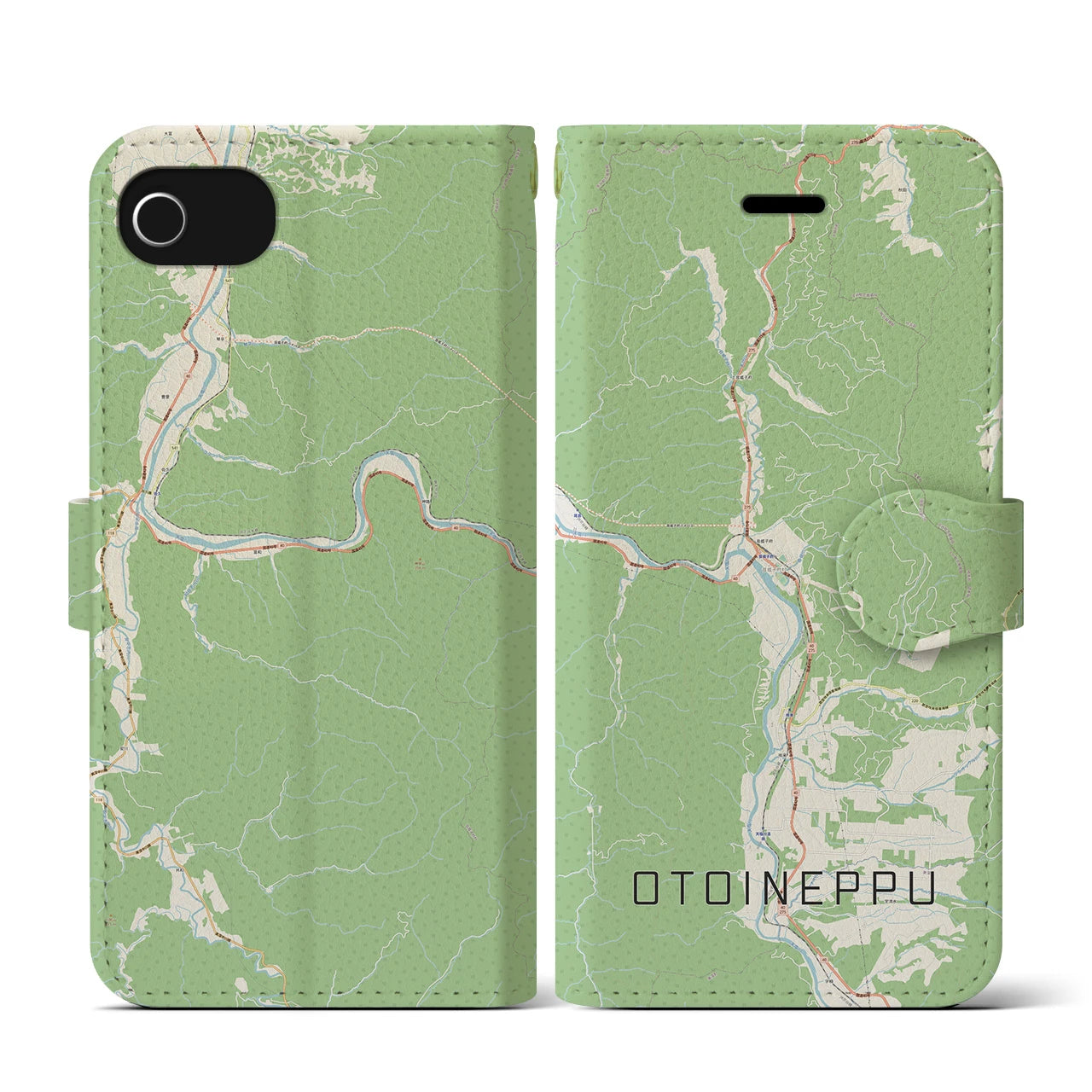 【音威子府(北海道)】地図柄iPhoneケース(手帳タイプ)ナチュラル・iPhone SE(第3 / 第2世代) / 8 / 7 / 6s / 6 用