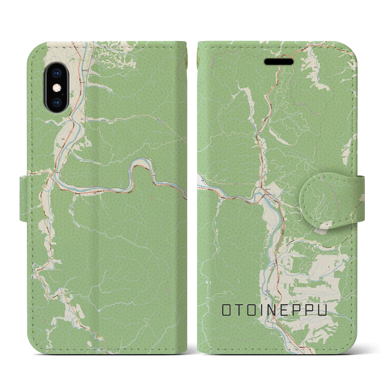 【音威子府(北海道)】地図柄iPhoneケース(手帳タイプ)ナチュラル・iPhone XS / X 用