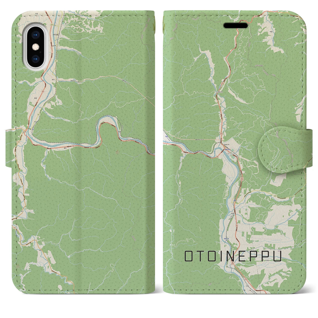 【音威子府(北海道)】地図柄iPhoneケース(手帳タイプ)ナチュラル・iPhone XS Max 用