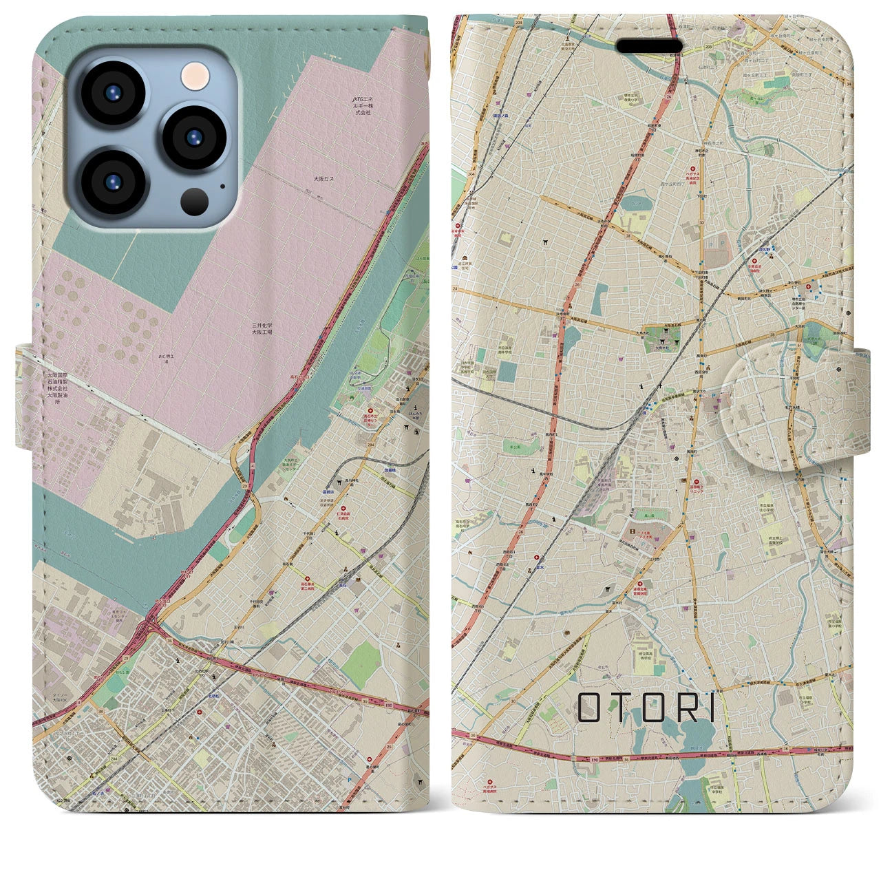 【鳳(大阪府)】地図柄iPhoneケース(手帳タイプ)ナチュラル・iPhone 13 Pro Max 用