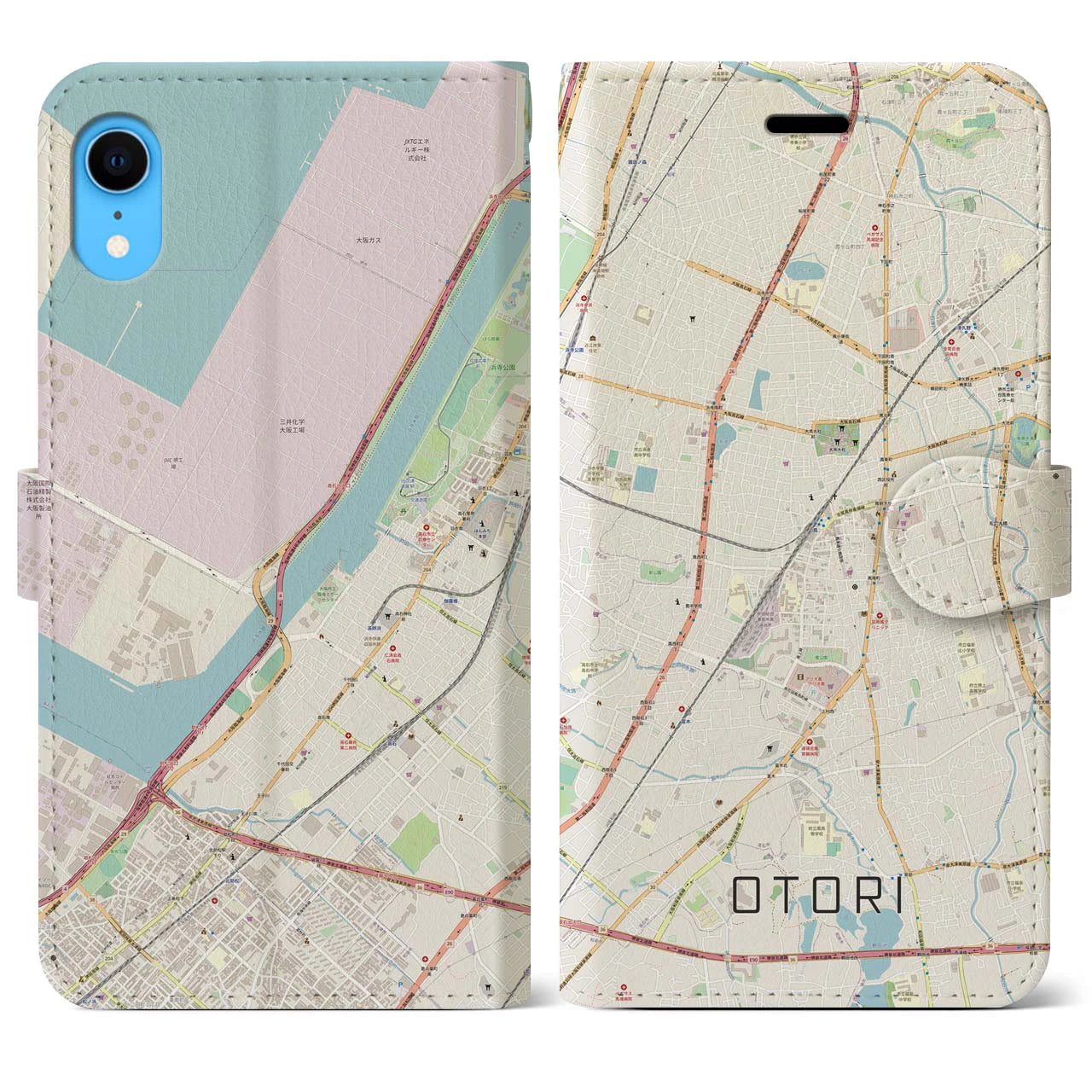【鳳(大阪府)】地図柄iPhoneケース(手帳タイプ)ナチュラル・iPhone XR 用