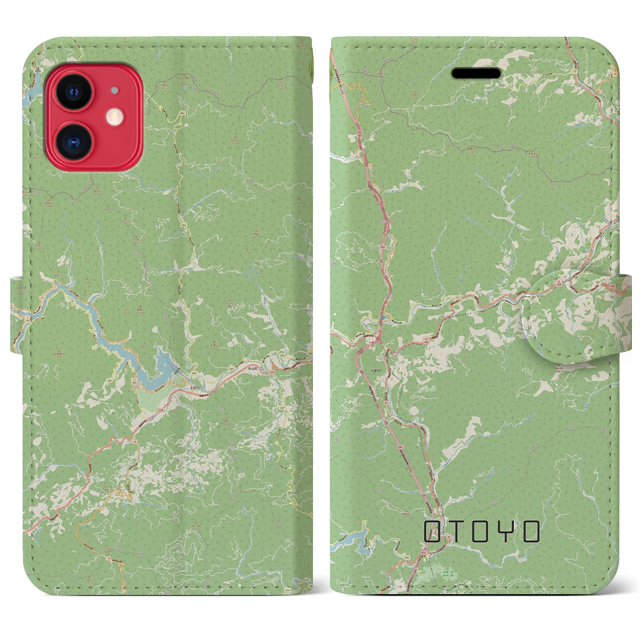 【大豊(高知県)】地図柄iPhoneケース(手帳タイプ)ナチュラル・iPhone 11 用