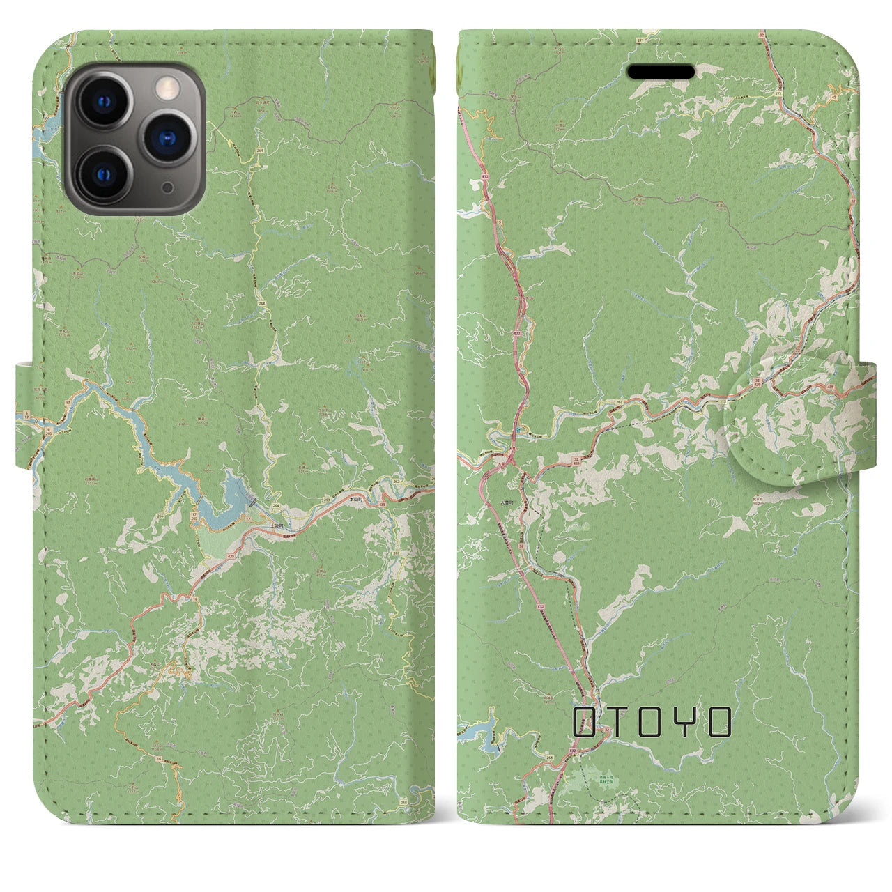 【大豊(高知県)】地図柄iPhoneケース(手帳タイプ)ナチュラル・iPhone 11 Pro Max 用