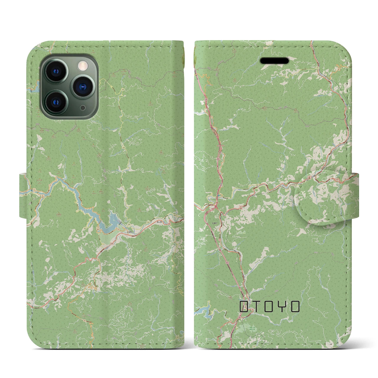 【大豊(高知県)】地図柄iPhoneケース(手帳タイプ)ナチュラル・iPhone 11 Pro 用