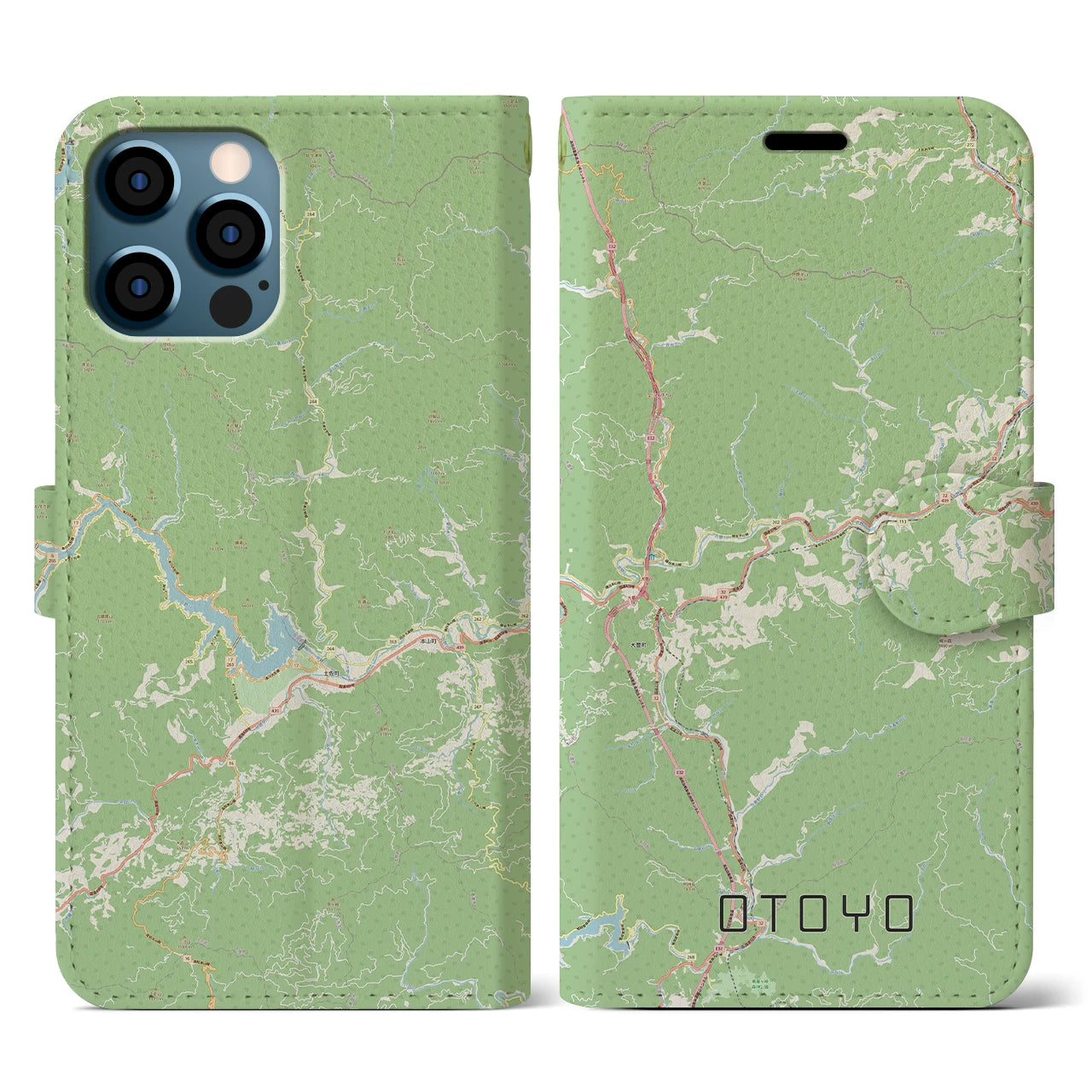 【大豊(高知県)】地図柄iPhoneケース(手帳タイプ)ナチュラル・iPhone 12 / 12 Pro 用