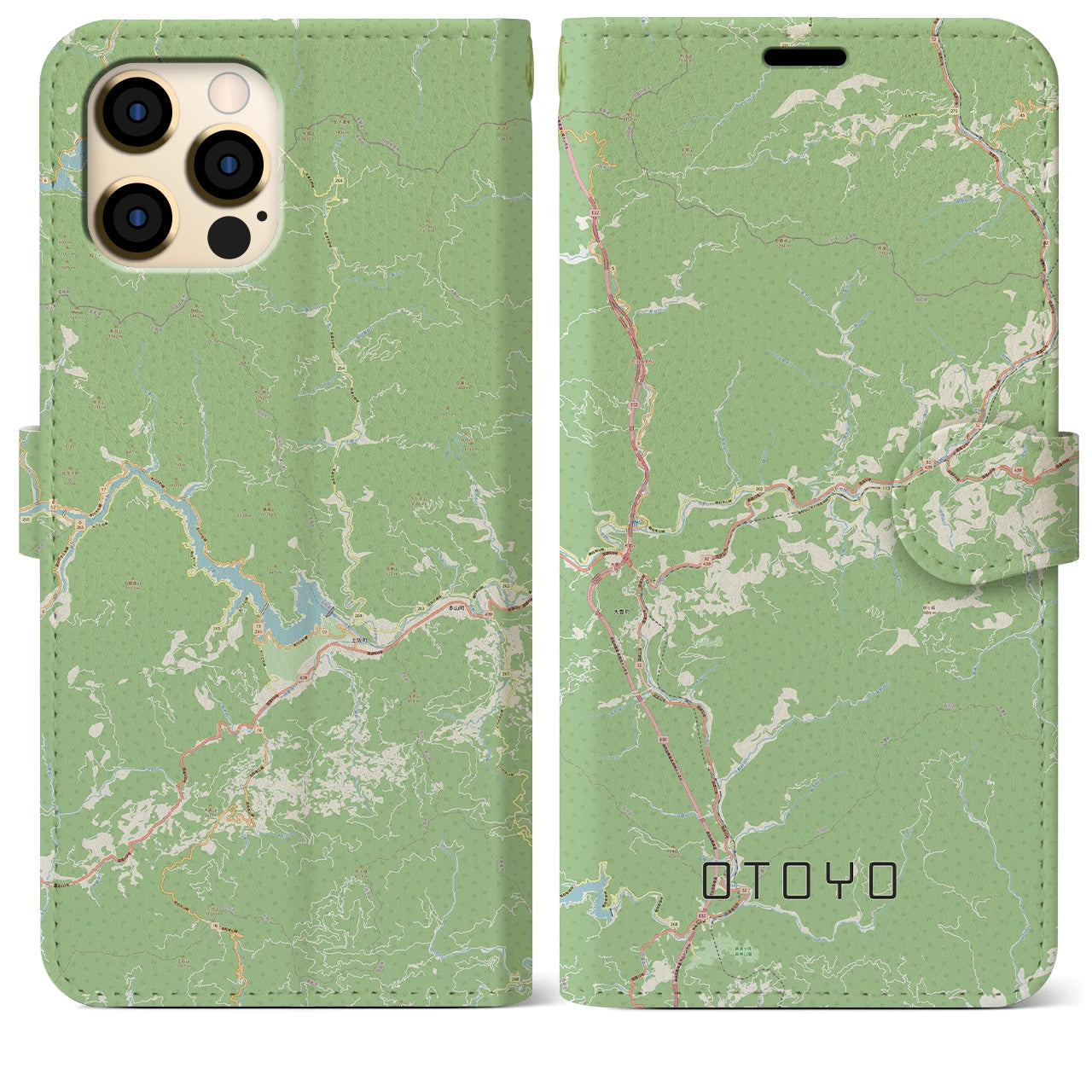 【大豊(高知県)】地図柄iPhoneケース(手帳タイプ)ナチュラル・iPhone 12 Pro Max 用