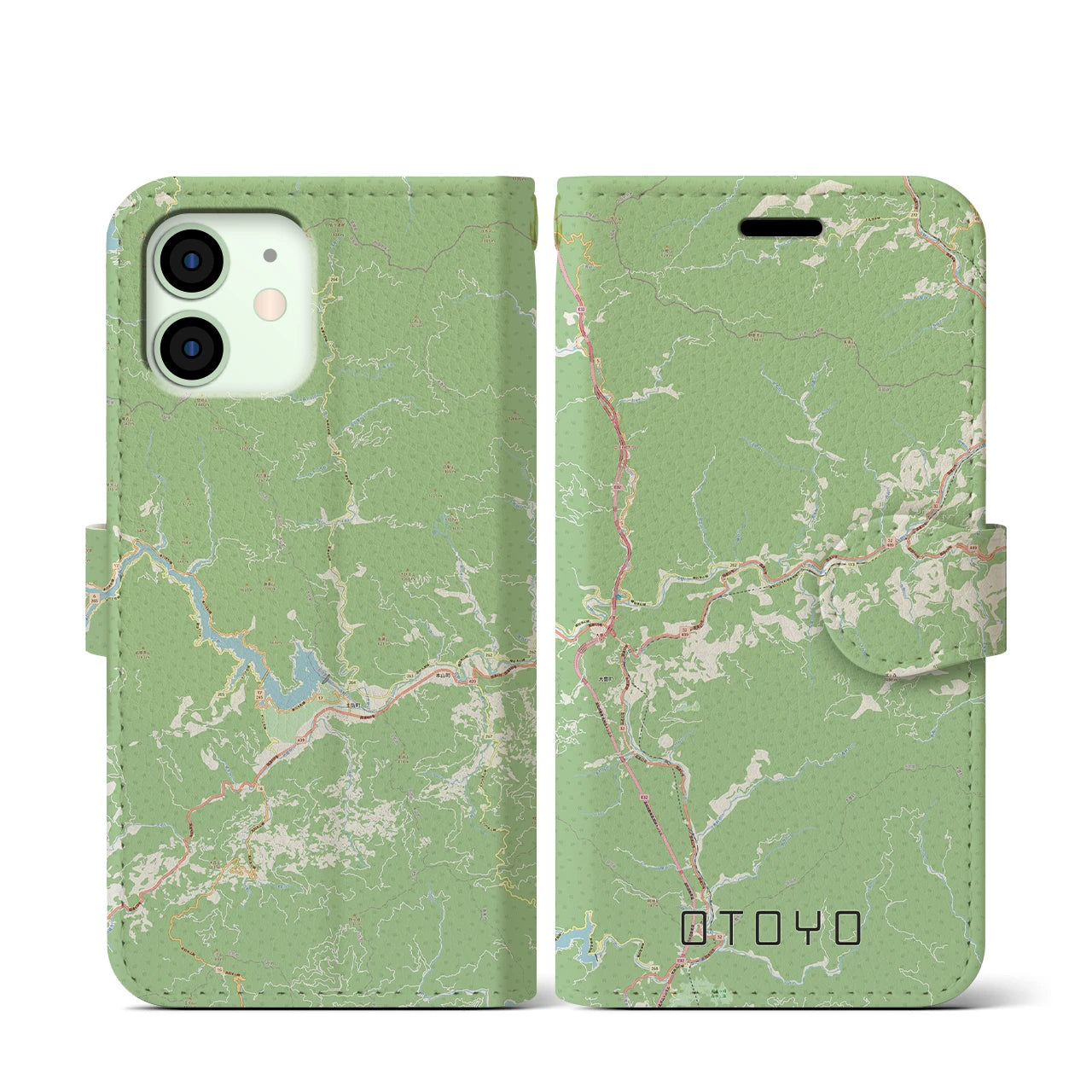 【大豊(高知県)】地図柄iPhoneケース(手帳タイプ)ナチュラル・iPhone 12 mini 用