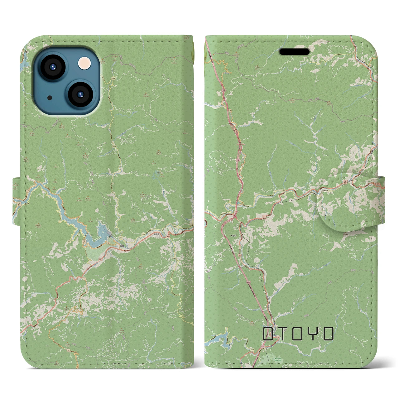 【大豊(高知県)】地図柄iPhoneケース(手帳タイプ)ナチュラル・iPhone 13 用