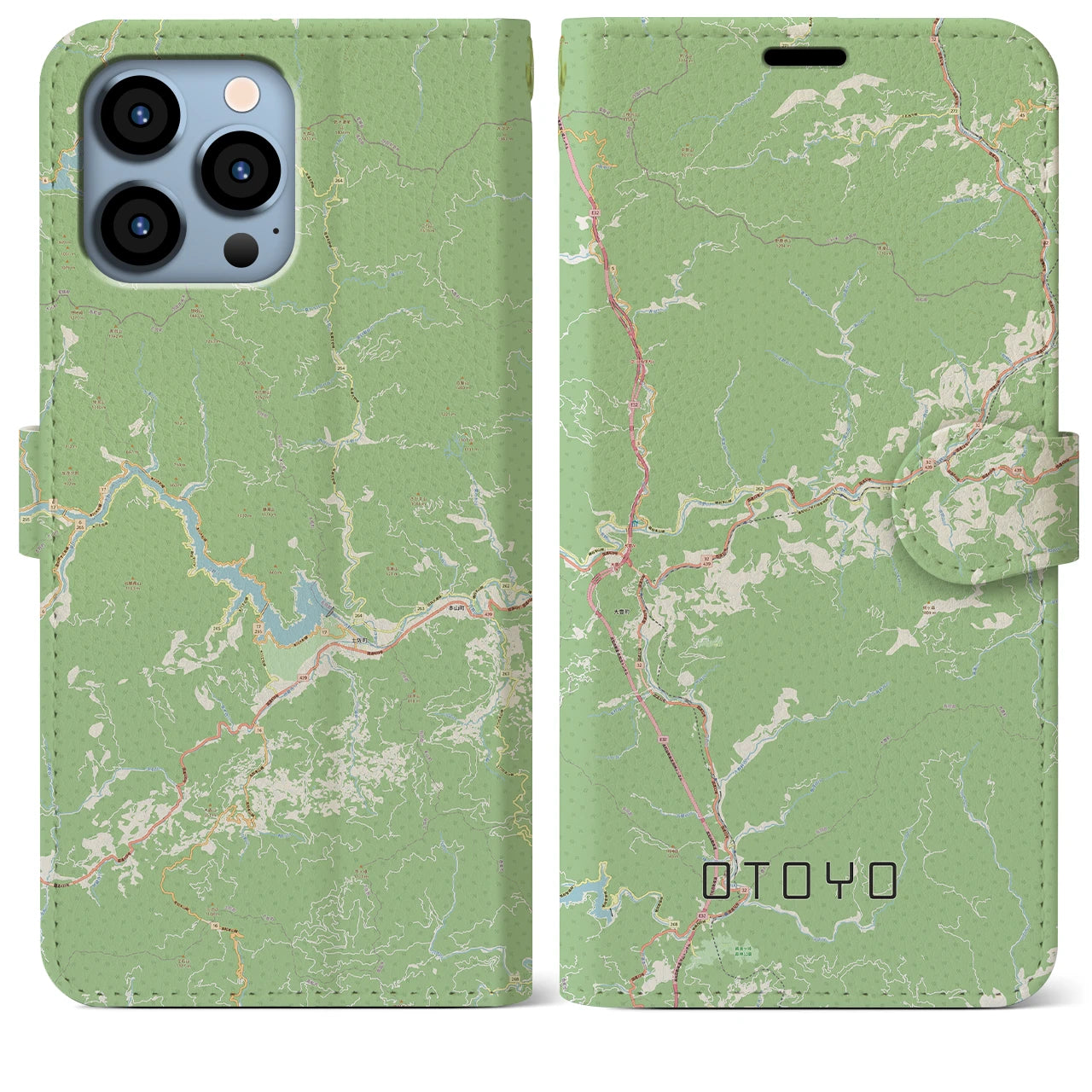 【大豊(高知県)】地図柄iPhoneケース(手帳タイプ)ナチュラル・iPhone 13 Pro Max 用