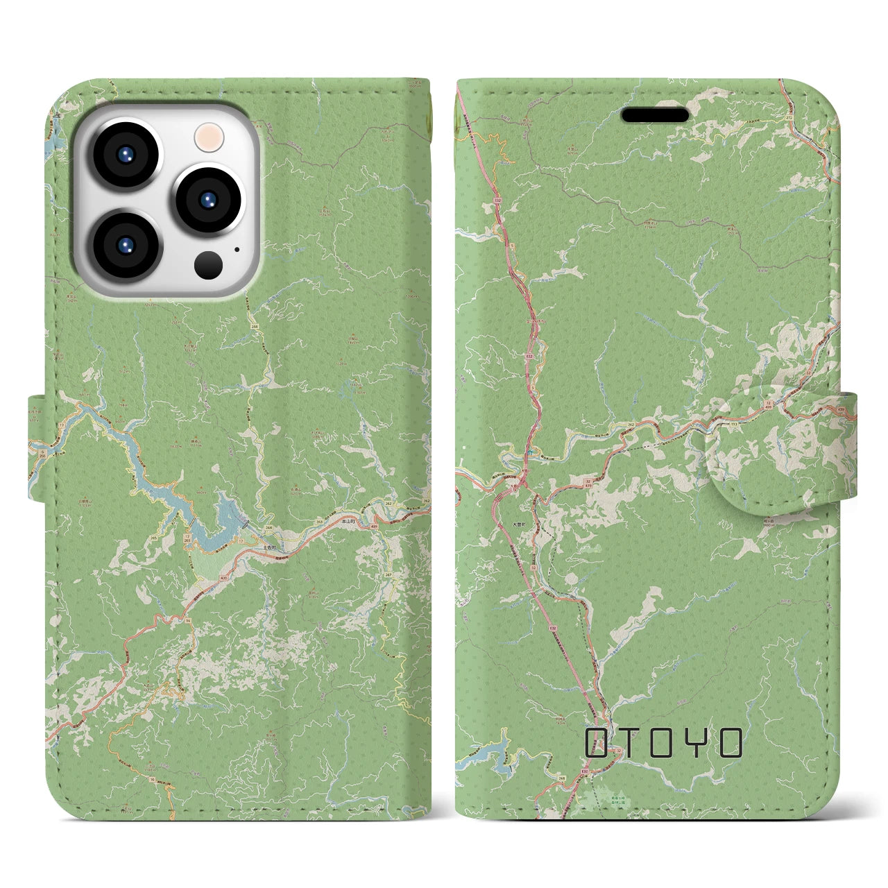 【大豊(高知県)】地図柄iPhoneケース(手帳タイプ)ナチュラル・iPhone 13 Pro 用
