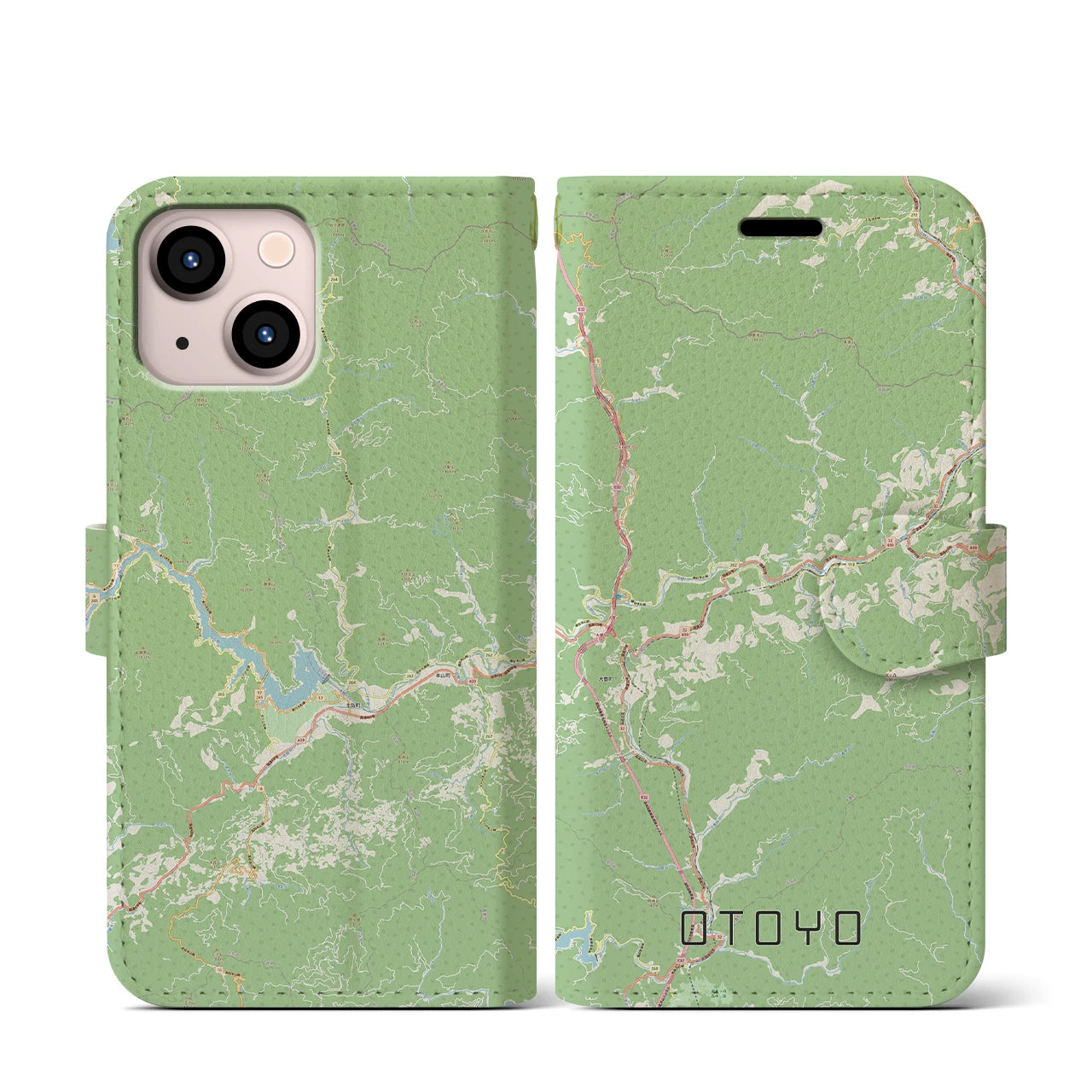 【大豊(高知県)】地図柄iPhoneケース(手帳タイプ)ナチュラル・iPhone 13 mini 用