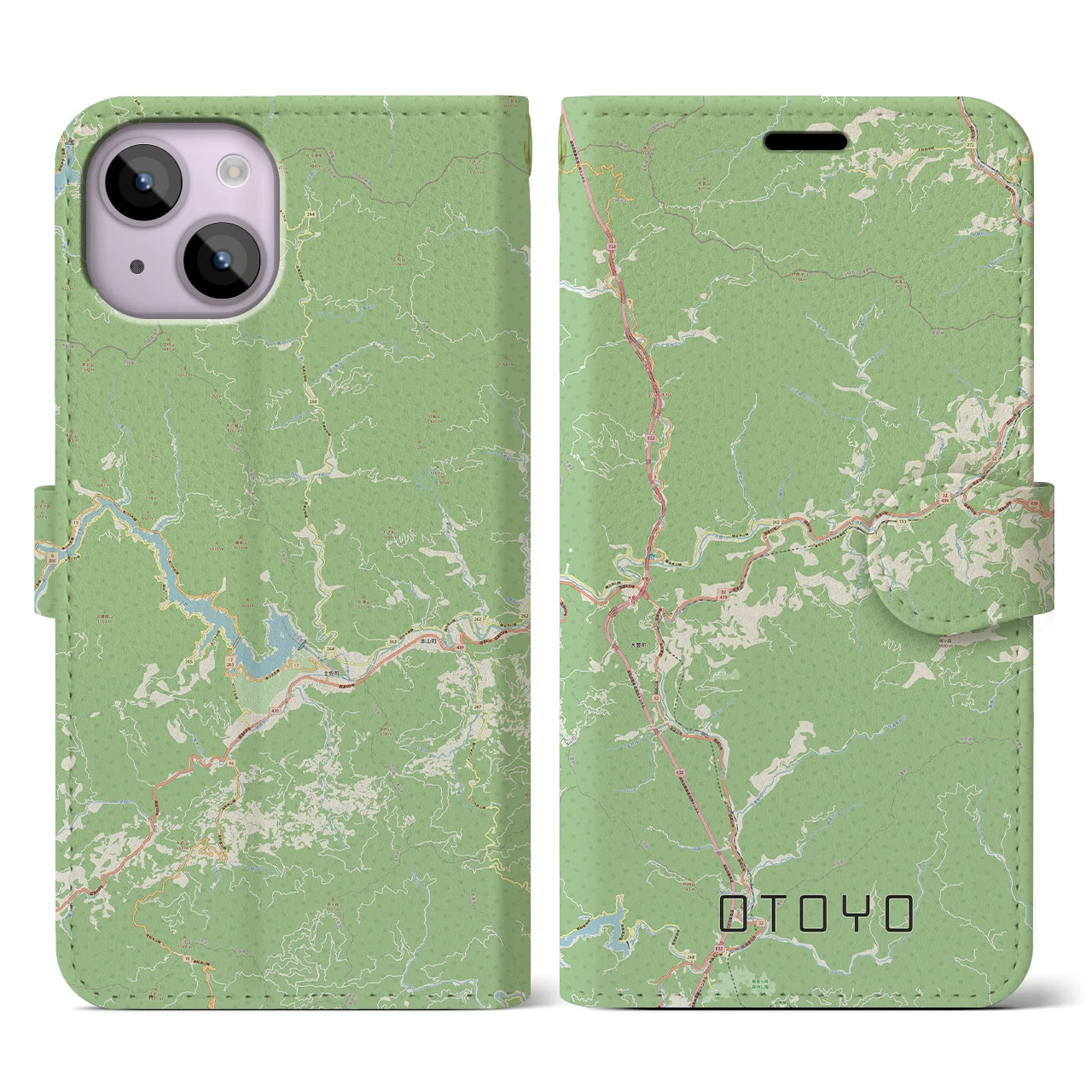 【大豊(高知県)】地図柄iPhoneケース(手帳タイプ)ナチュラル・iPhone 14 用