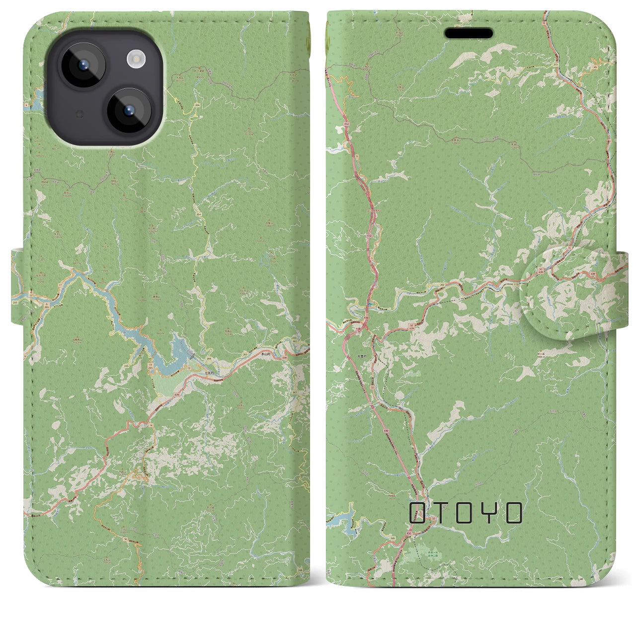 【大豊(高知県)】地図柄iPhoneケース(手帳タイプ)ナチュラル・iPhone 14 Plus 用