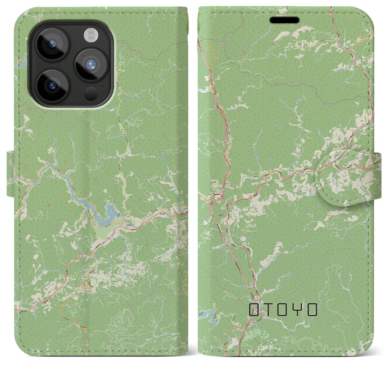 【大豊(高知県)】地図柄iPhoneケース(手帳タイプ)ナチュラル・iPhone 15 Pro Max 用