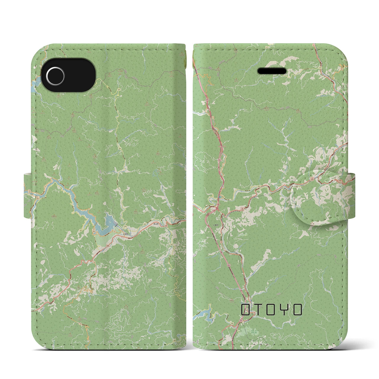 【大豊(高知県)】地図柄iPhoneケース(手帳タイプ)ナチュラル・iPhone SE(第3 / 第2世代) / 8 / 7 / 6s / 6 用