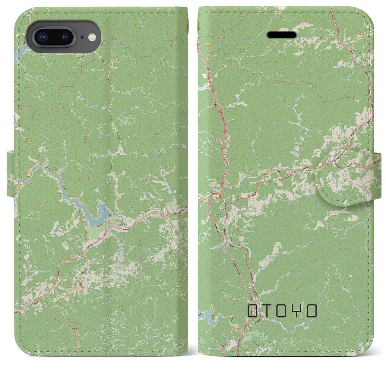 【大豊(高知県)】地図柄iPhoneケース(手帳タイプ)ナチュラル・iPhone 8Plus /7Plus / 6sPlus / 6Plus 用