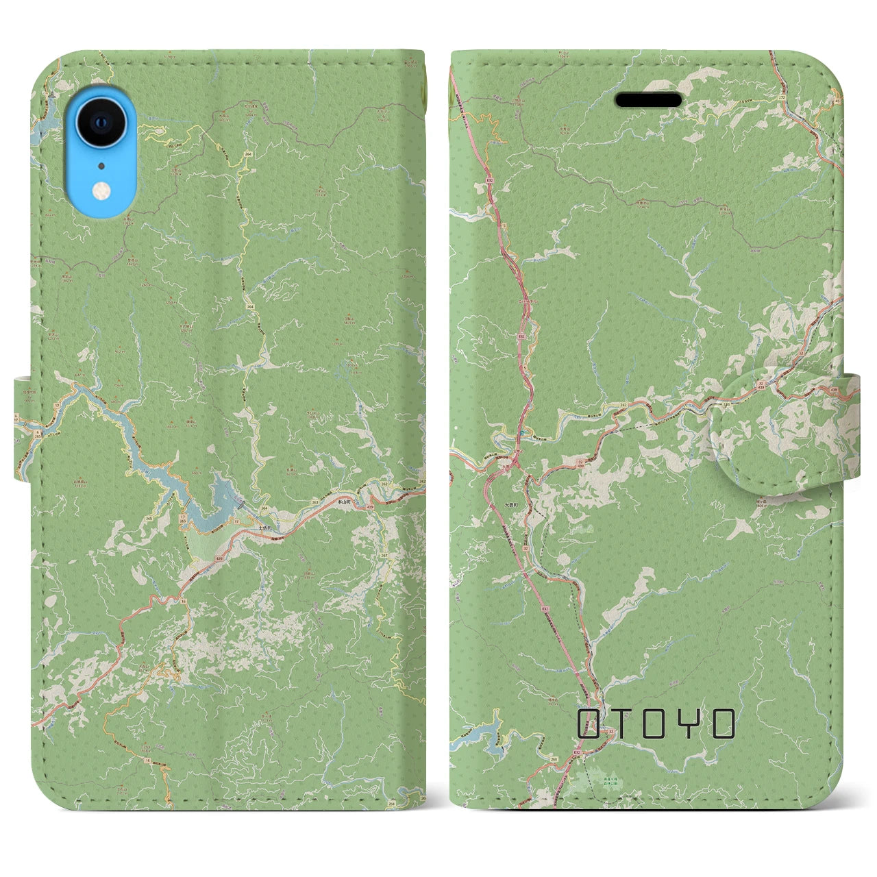 【大豊(高知県)】地図柄iPhoneケース(手帳タイプ)ナチュラル・iPhone XR 用
