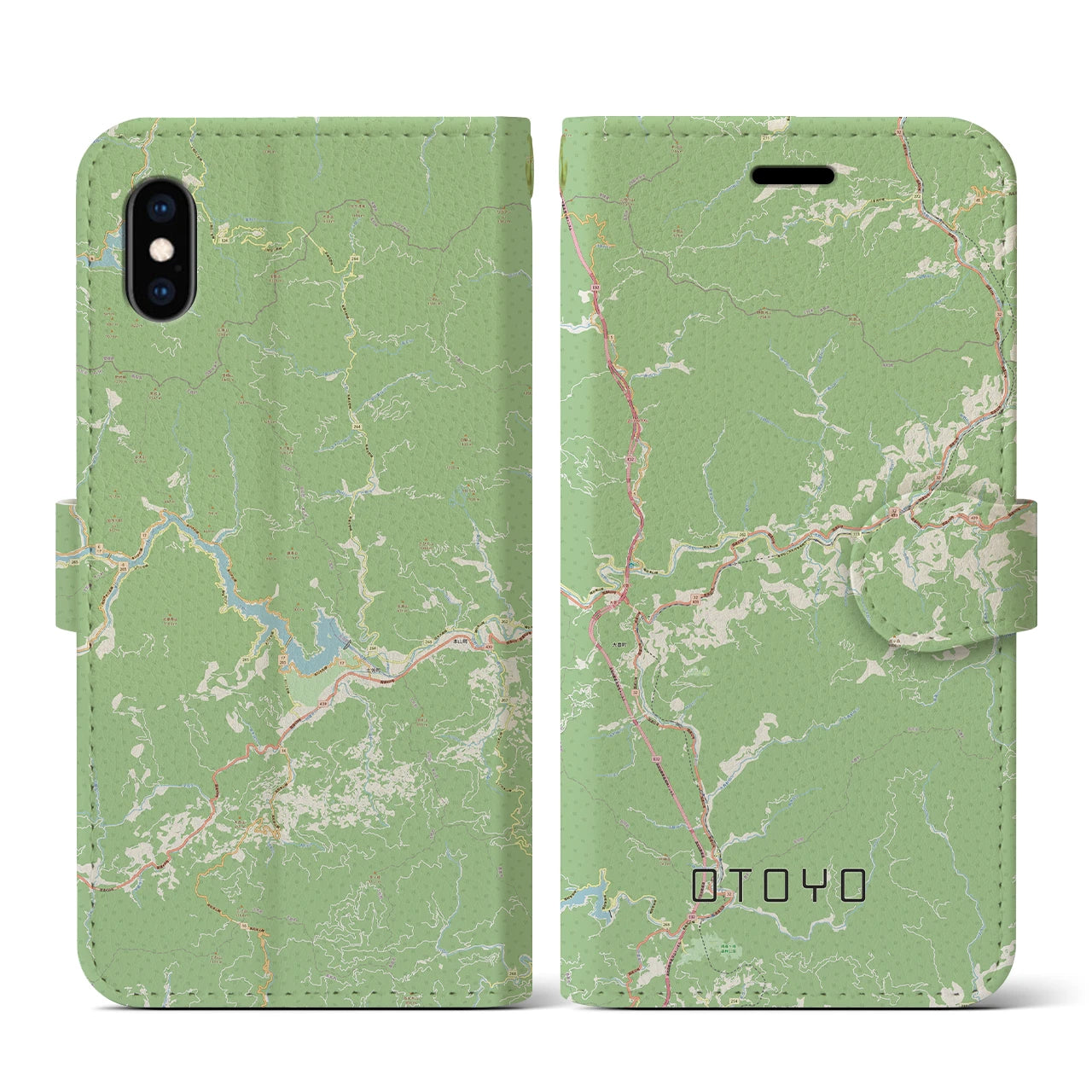 【大豊(高知県)】地図柄iPhoneケース(手帳タイプ)ナチュラル・iPhone XS / X 用
