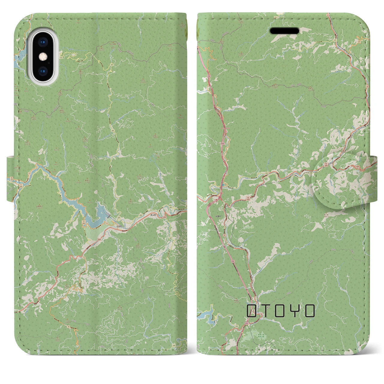 【大豊(高知県)】地図柄iPhoneケース(手帳タイプ)ナチュラル・iPhone XS Max 用