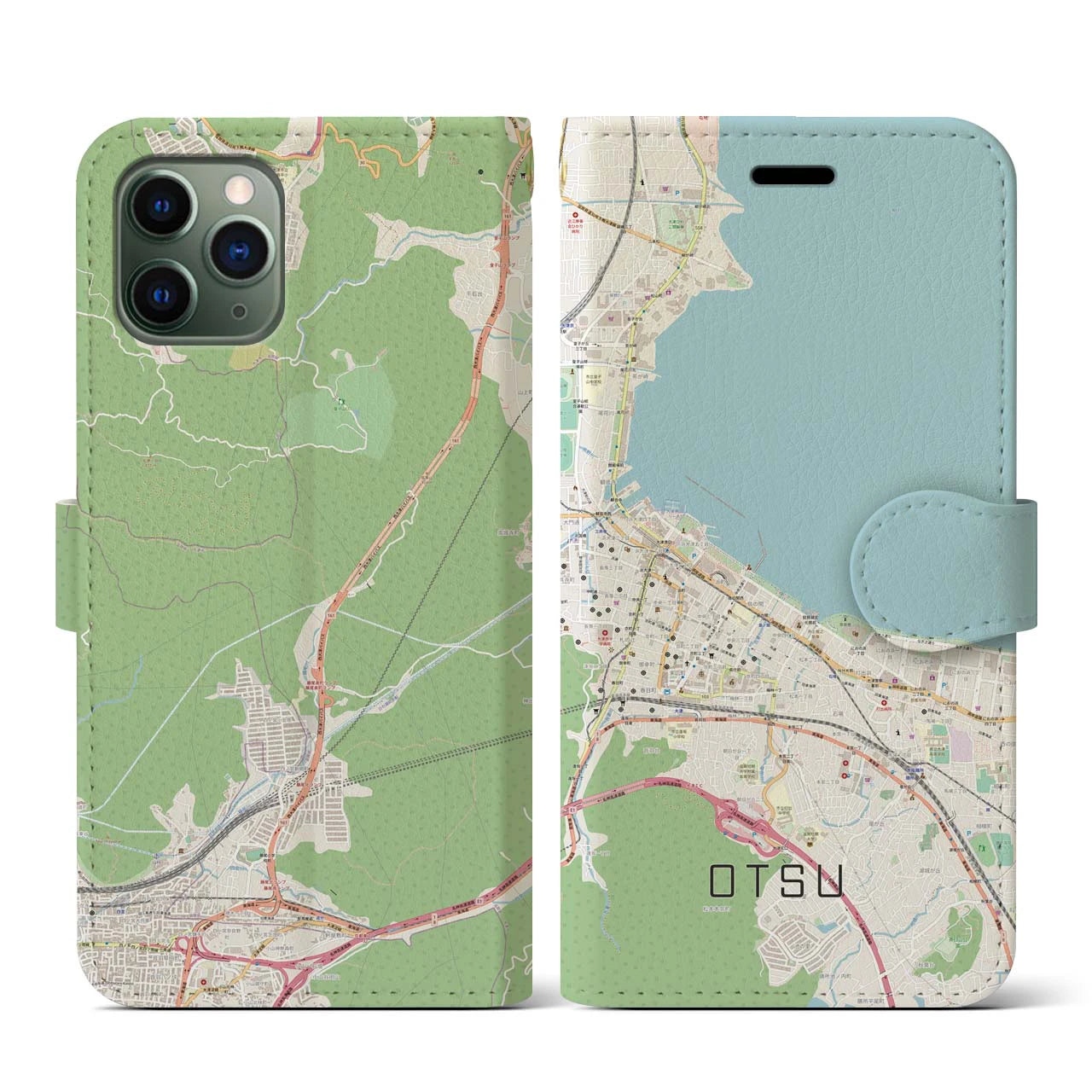 【大津(滋賀県)】地図柄iPhoneケース(手帳タイプ)ナチュラル・iPhone 11 Pro 用